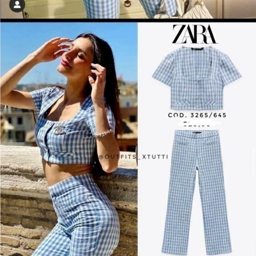 Gingham crop top and mini flare pants. New without tag. Never worn. XS